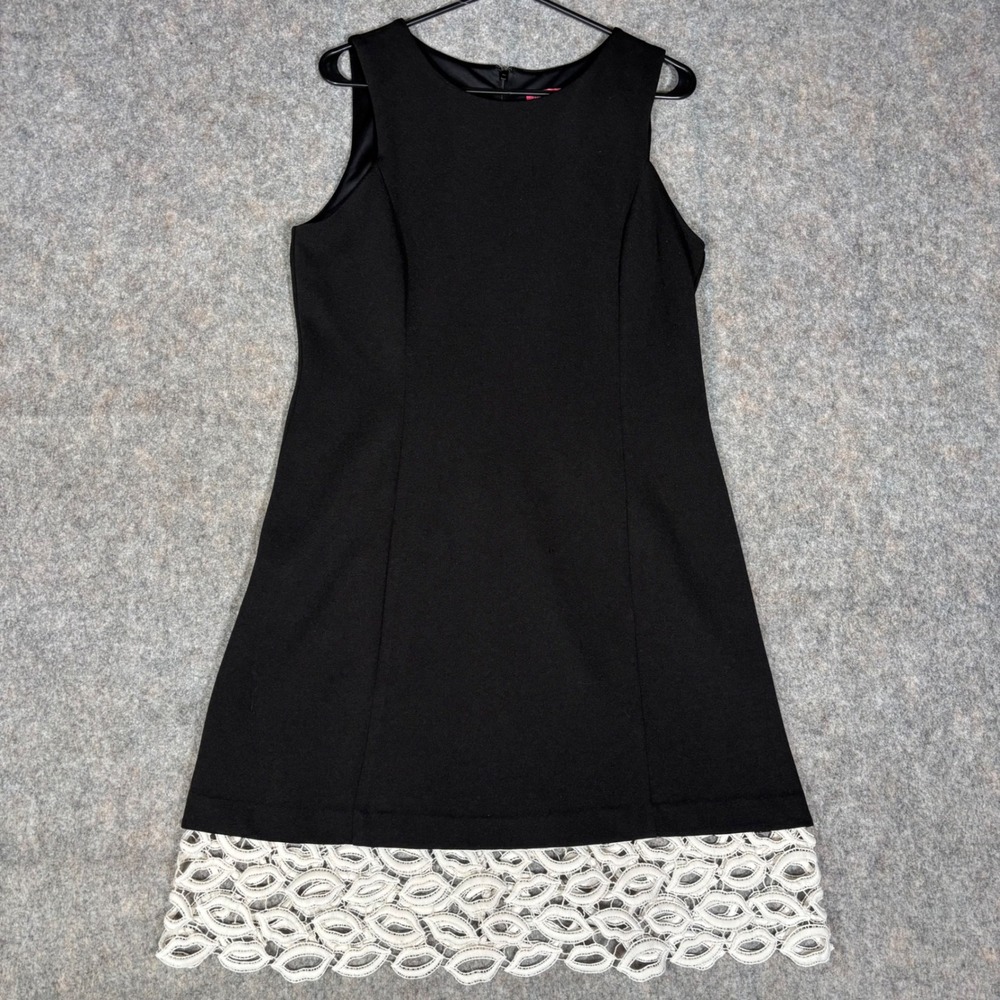 Betsey Johnson Shift Dress Womens 12 Black Lace Trim Sleeveless Vintage FQ06K11